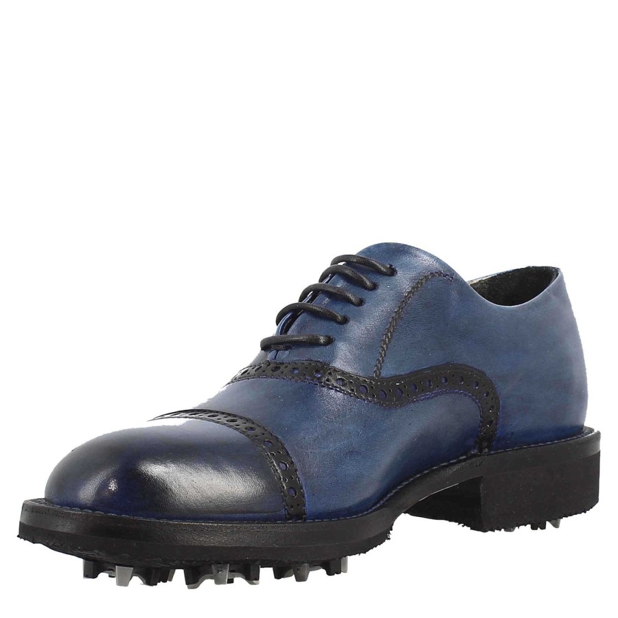 Leonardo Golf | Damen-Golfschuhe In Blauer Farbe Mit Handgefertigten Leder-Brogue-Details