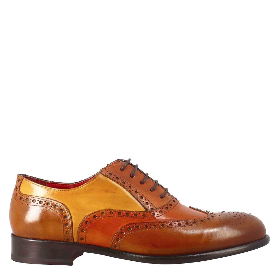 Leonardo Schnuren | Eleganter Oxford-Brogue Aus Braunem, Orangefarbenem Und Gelbem Leder Fur Herren