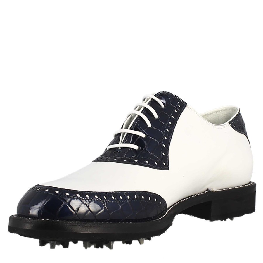 Leonardo Golf | Handgefertigte Herren-Golfschuhe Aus Weisem Und Blauem Kokosnussleder