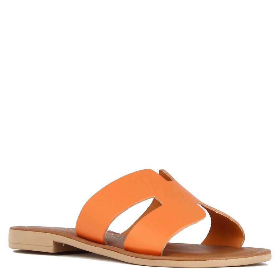 Leonardo Sandalen | Damen-Hausschuhe Aus Orangefarbenem Leder