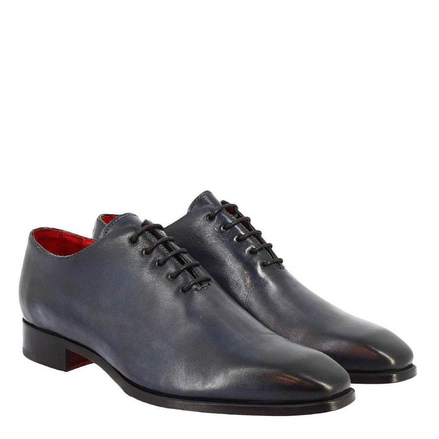 Leonardo Schnuren | Handgefertigte Wholecut-Herrenschuhe Aus Verblasstem Blauem Leder